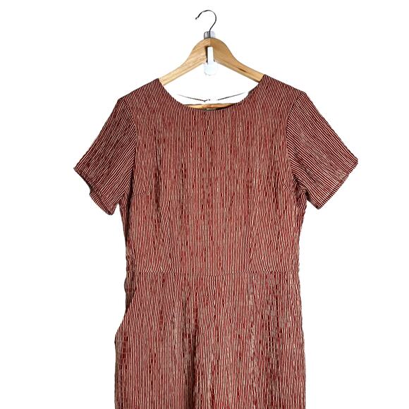 Roolee Women’s Rust Red White Striped Short Sleeve Jumpsuit Medium - Picture 3 of 14